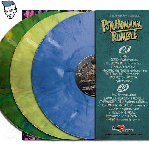 PSYCHOMANIA RUMBLE – "A Psycho-Attack Over Potsdamned" - BUNDLE: blue + green + yellow marbled VINYL